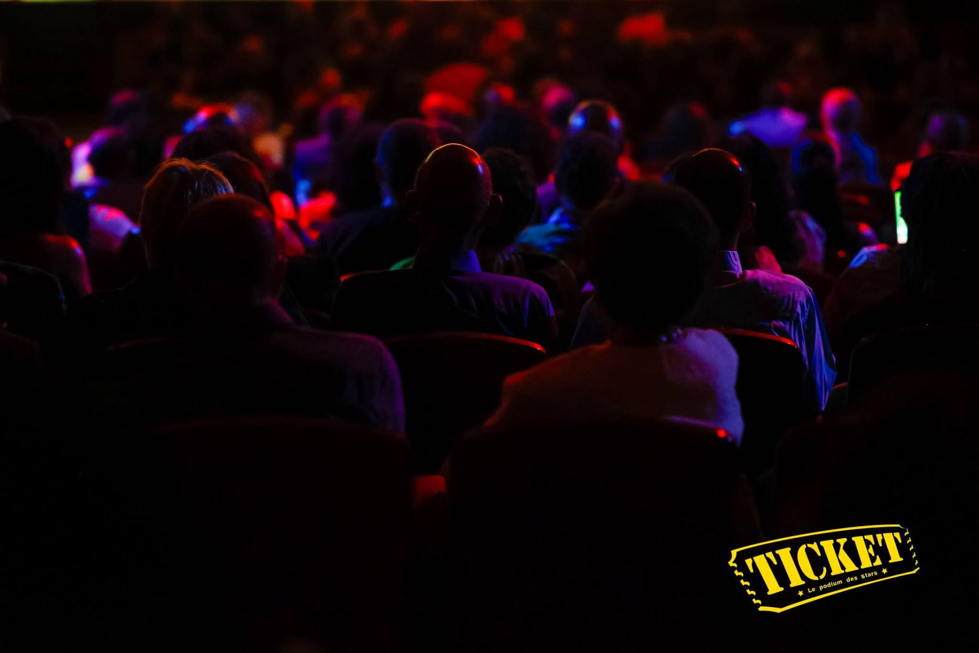 The audience watching the performance in colored light